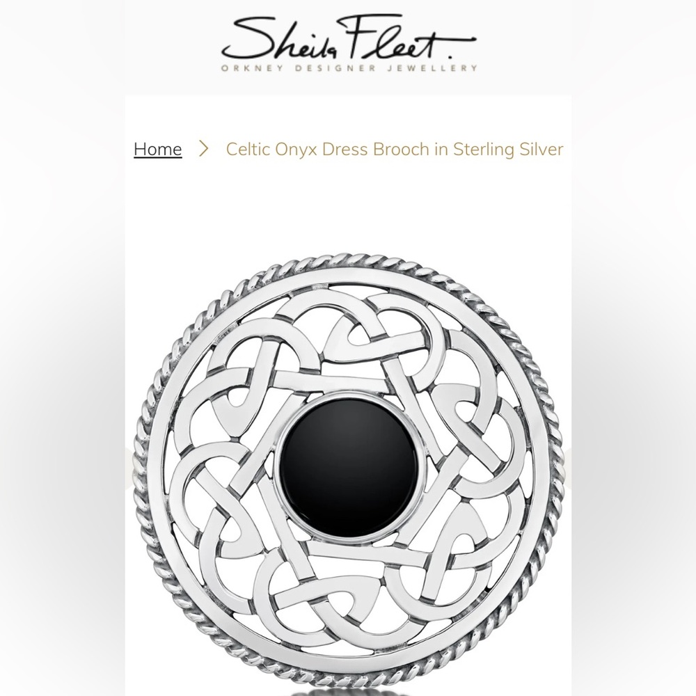 Celtic Onyx Dress Brooch in Sterling Silver - Picture 2 of 9